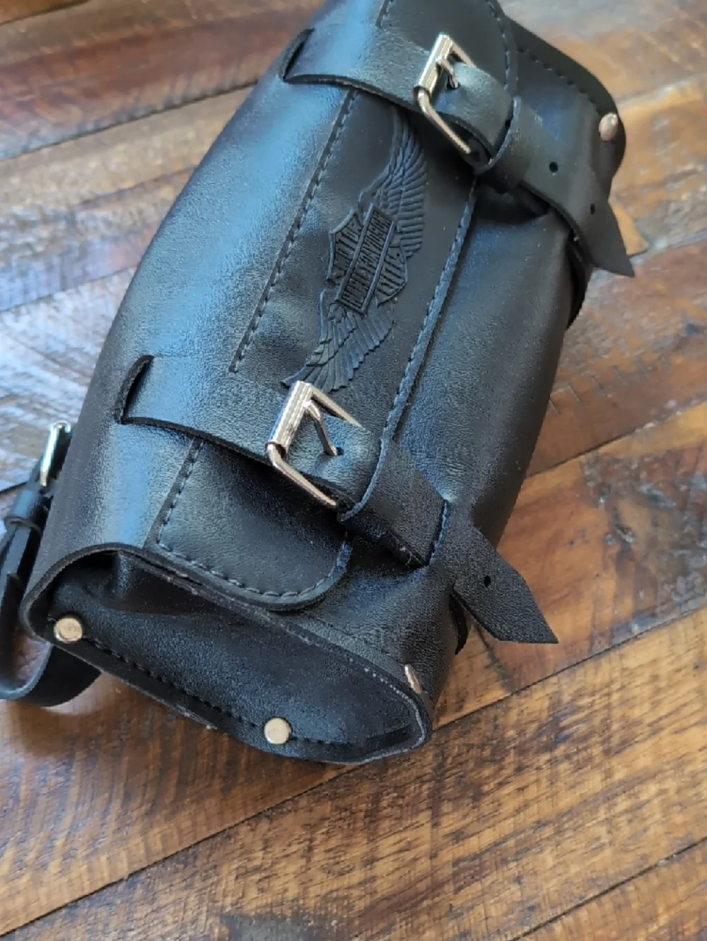 Harley-Davidson Black Motorcycle Handlebar Fork Bag with Buckle Straps - Picture 3 of 16